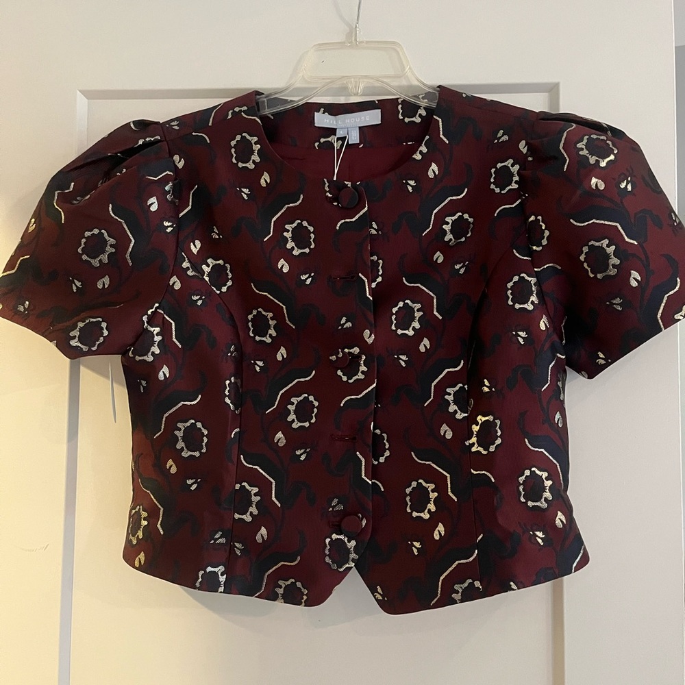 Hill House Burgundy Floral Jacquard Jacket/Blouse